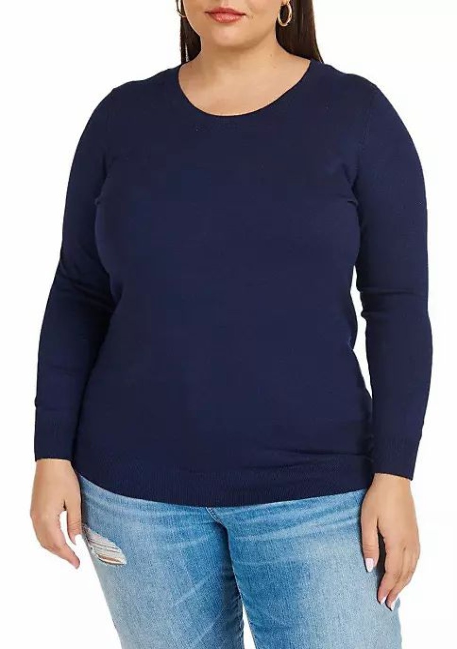 * Dr2 By Daniel Rainn Plus Size Long Sleeve Crew Neck Sweater | Women'S Clothing