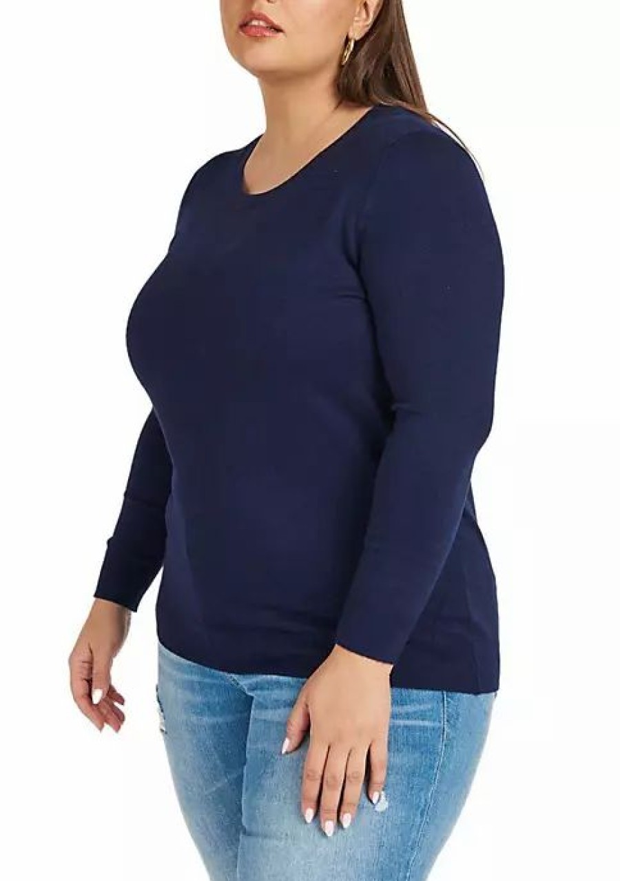 * Dr2 By Daniel Rainn Plus Size Long Sleeve Crew Neck Sweater | Women'S Clothing