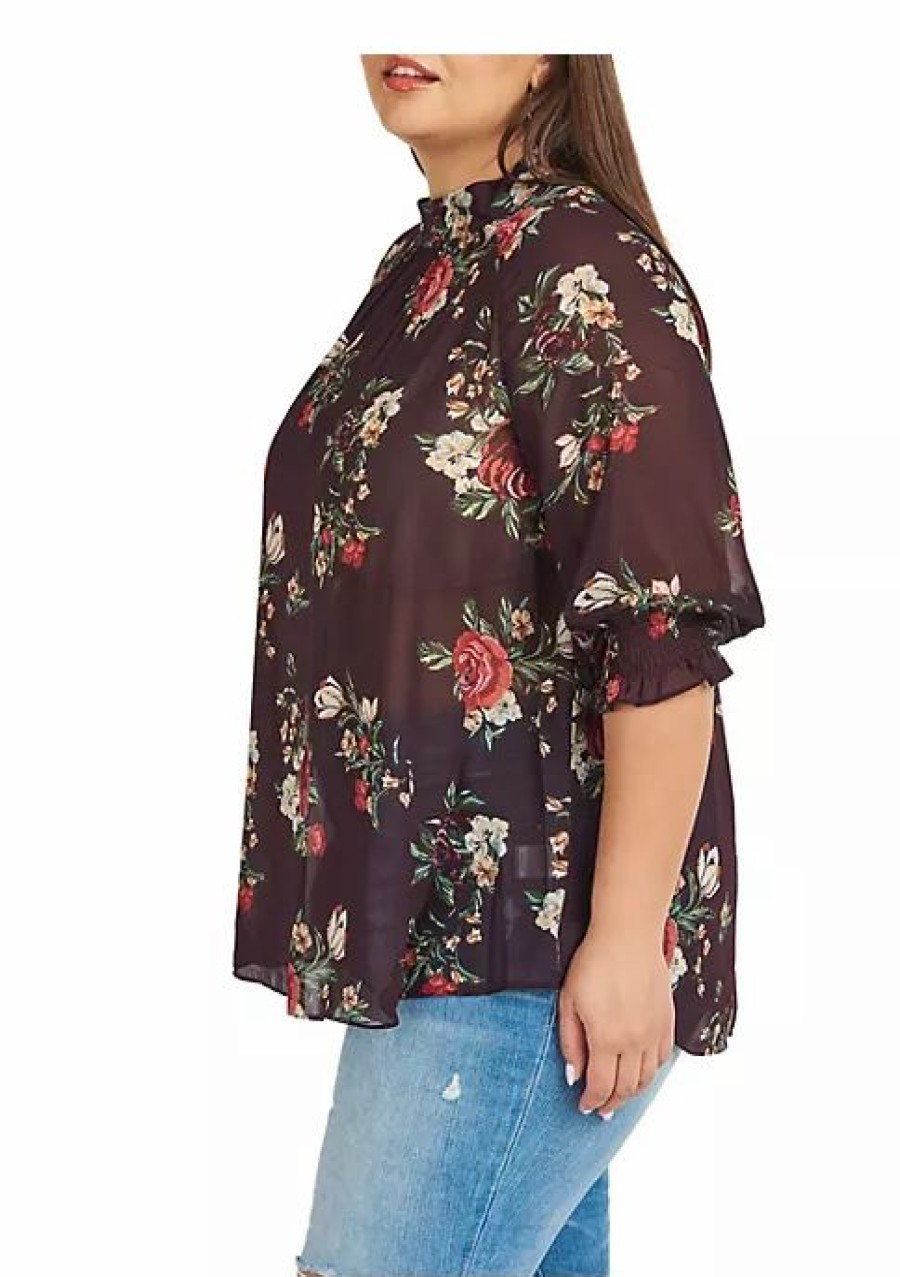 * Dr2 By Daniel Rainn Floral Mock Turtlenec Blouse (Plus Size) | Women'S Clothing