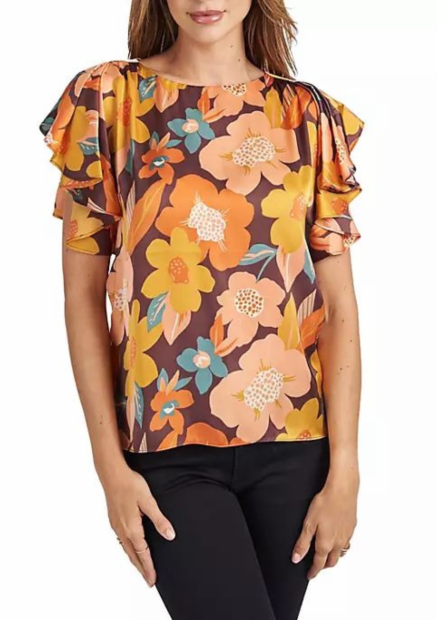 * Dr2 By Daniel Rainn Floral Top With Ruffle Sleeves | Women'S Clothing