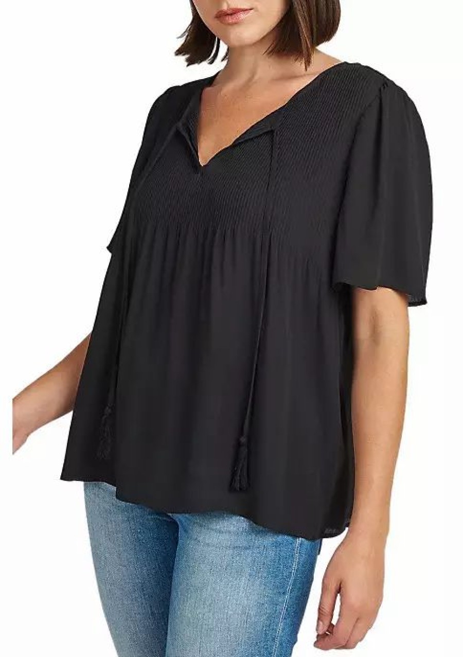 * Dr2 By Daniel Rainn Bell Sleeve Top With Split Neck And Tassels | Women'S Clothing