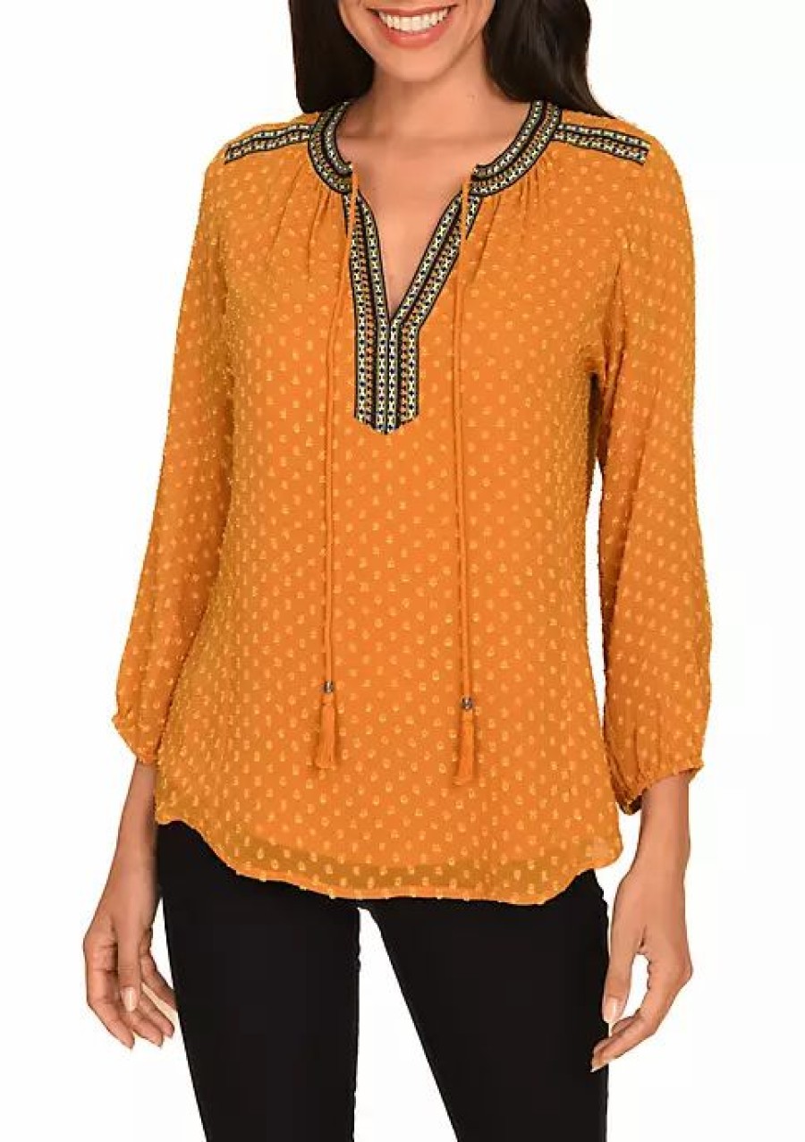 * Dr2 By Daniel Rainn 3/4 Sleeve Tassel Woven Top | Women'S Clothing