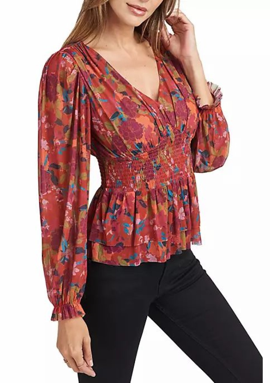 * Dr2 By Daniel Rainn Long Sleeve V-Neck Peplum Top | Women'S Clothing