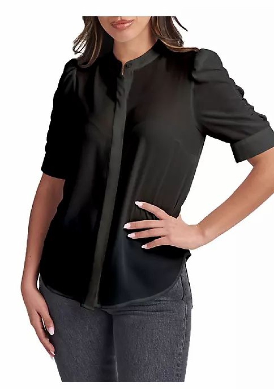 * Dr2 By Daniel Rainn Button Down Top Blouse With Puff Sleeves | Women'S Clothing