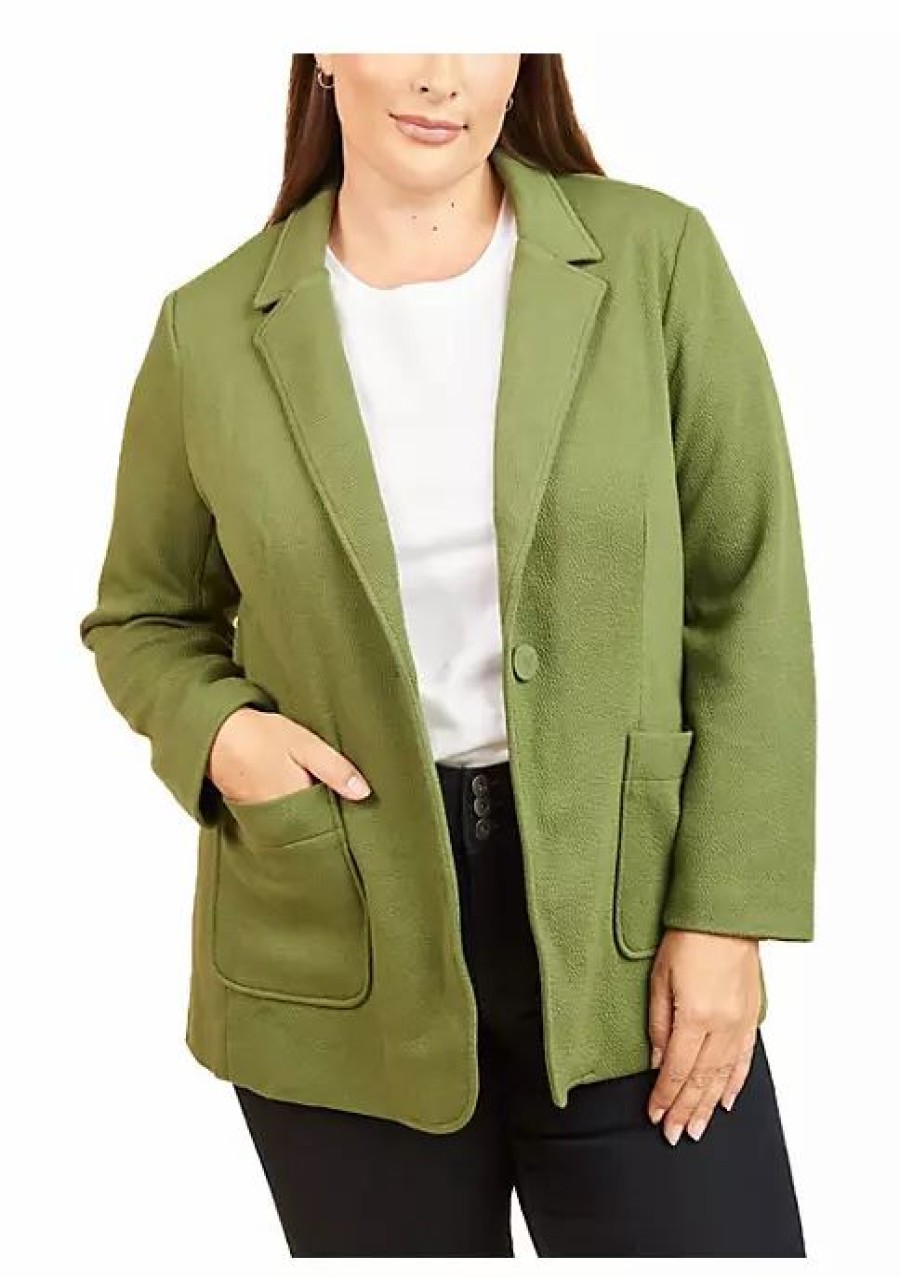 * Dr2 By Daniel Rainn Notch Collar Knit Blazer With Pockets (Plus Size) | Women'S Clothing