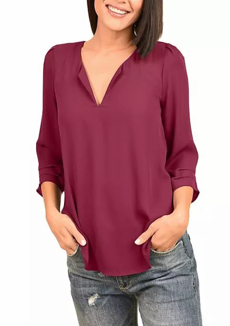 * Dr2 By Daniel Rainn 3/4 Sleeve V-Neck Blouse | Women'S Clothing