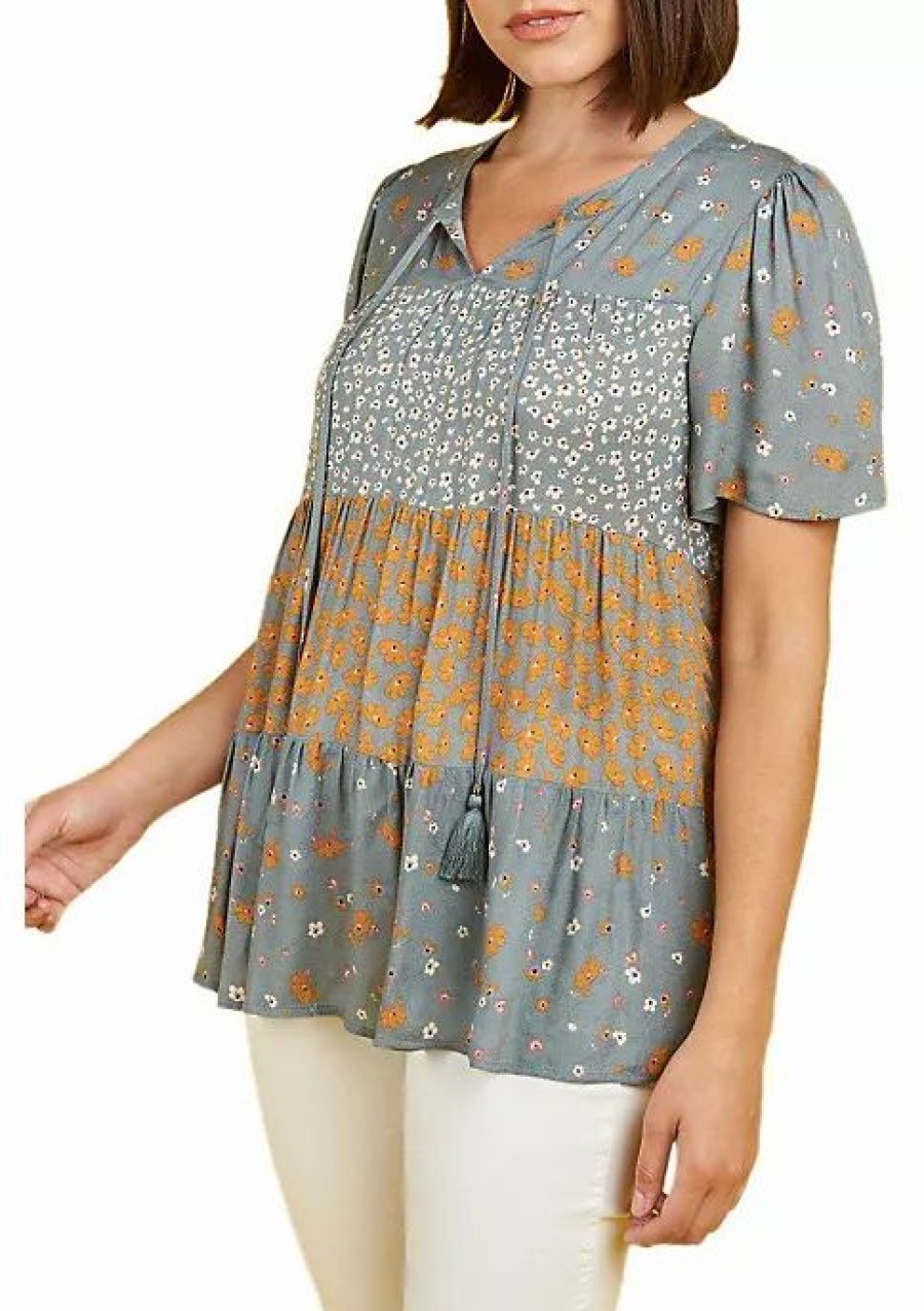 * Dr2 By Daniel Rainn Short Sleeve Patchwork Top | Women'S Clothing