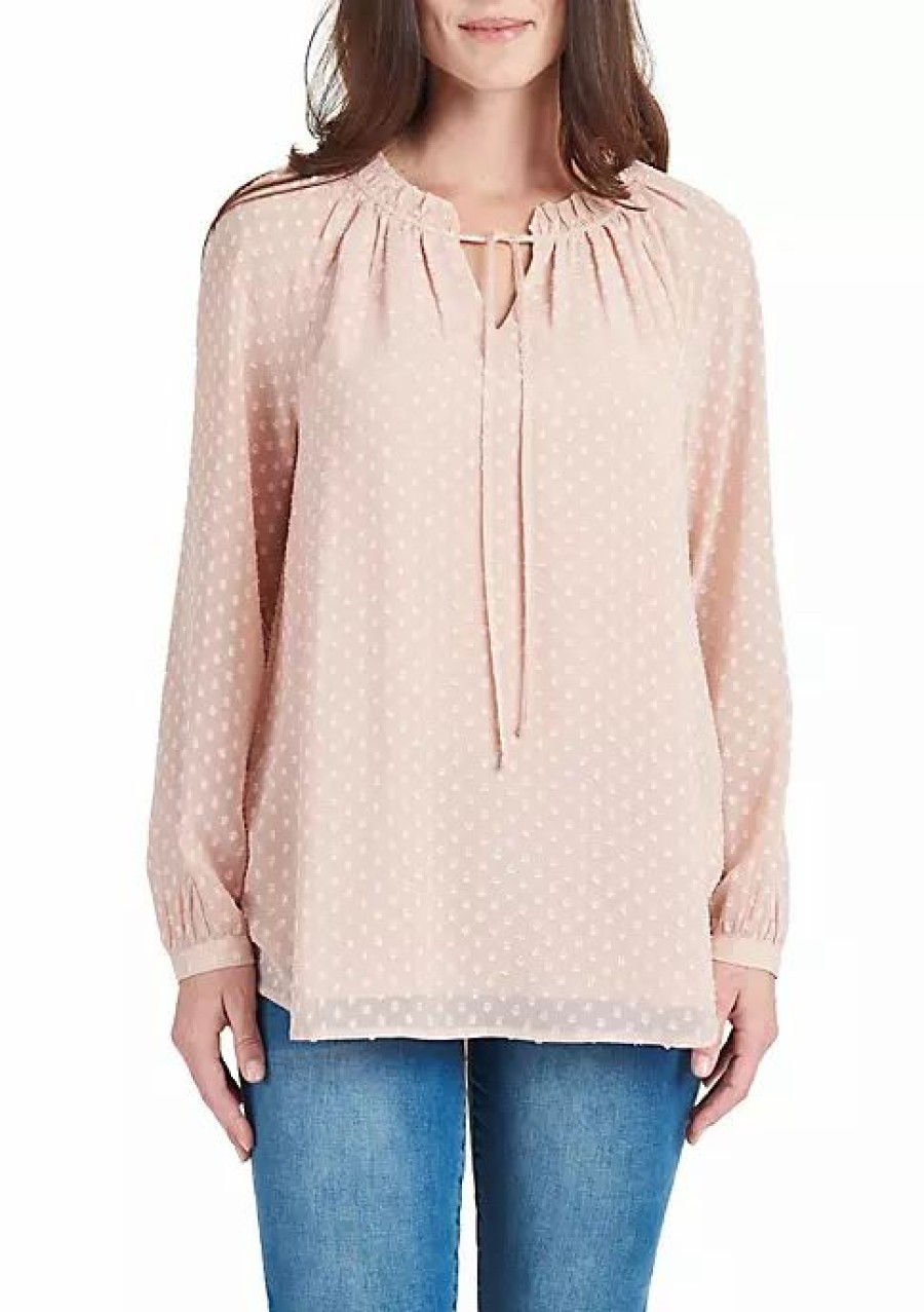 * Dr2 By Daniel Rainn Sheer Long Sleeve Tunic Top With Ruffle Collar | Women'S Clothing