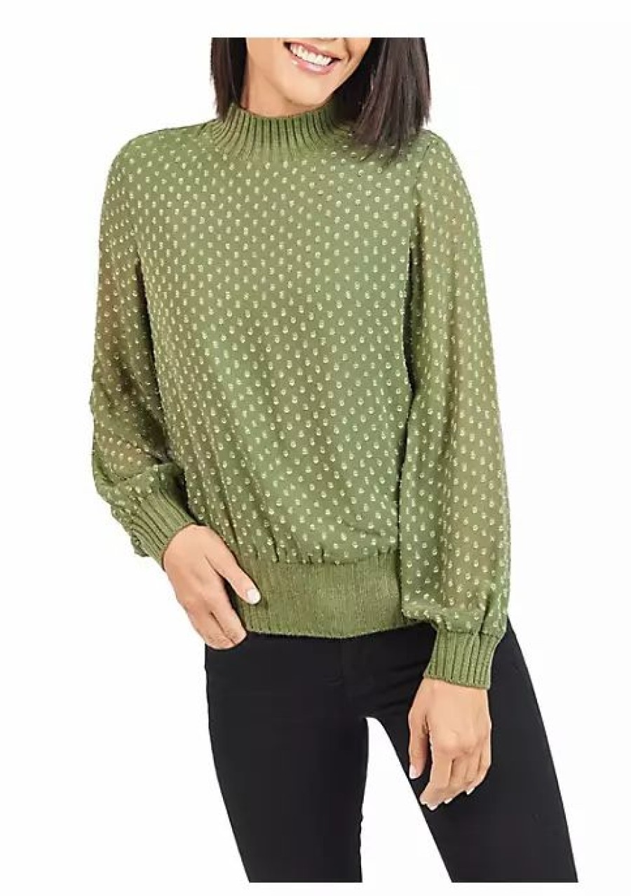 * Dr2 By Daniel Rainn Swiss Dot Sheer Turteneck Blouse Top | Women'S Clothing