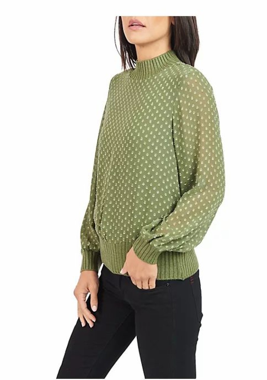 * Dr2 By Daniel Rainn Swiss Dot Sheer Turteneck Blouse Top | Women'S Clothing