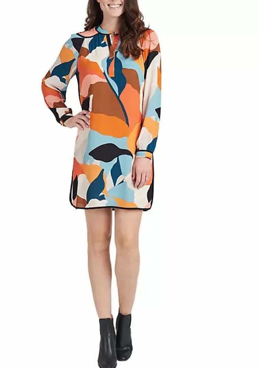 * Dr2 By Daniel Rainn Long Sleeve Dress With Split V-Neck | Women'S Clothing