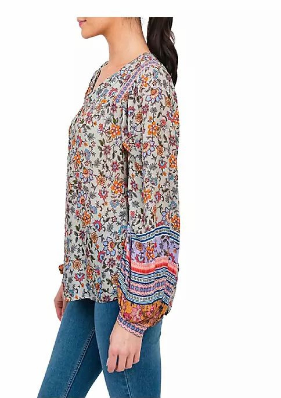 * Dr2 By Daniel Rainn V-Neck Long Sleeve Multicolored Top | Women'S Clothing