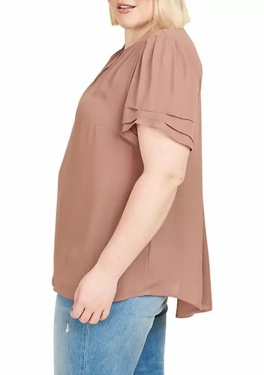 * Dr2 By Daniel Rainn Solid Ruched Short Sleeve Top (Plus Size) | Women'S Clothing