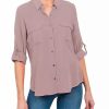 * Dr2 By Daniel Rainn Button-Down Top With 3/4 Roll-Tab Sleeves | Women'S Clothing