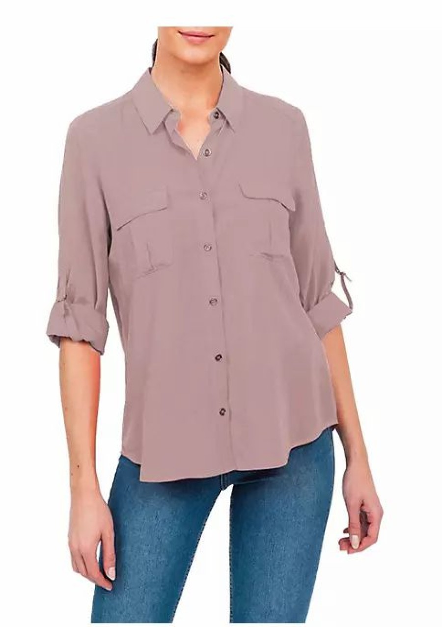 * Dr2 By Daniel Rainn Button-Down Top With 3/4 Roll-Tab Sleeves | Women'S Clothing