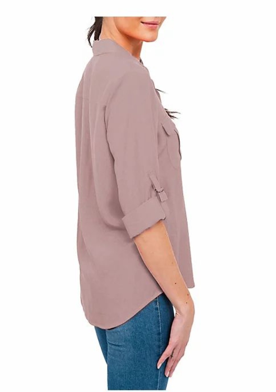 * Dr2 By Daniel Rainn Button-Down Top With 3/4 Roll-Tab Sleeves | Women'S Clothing