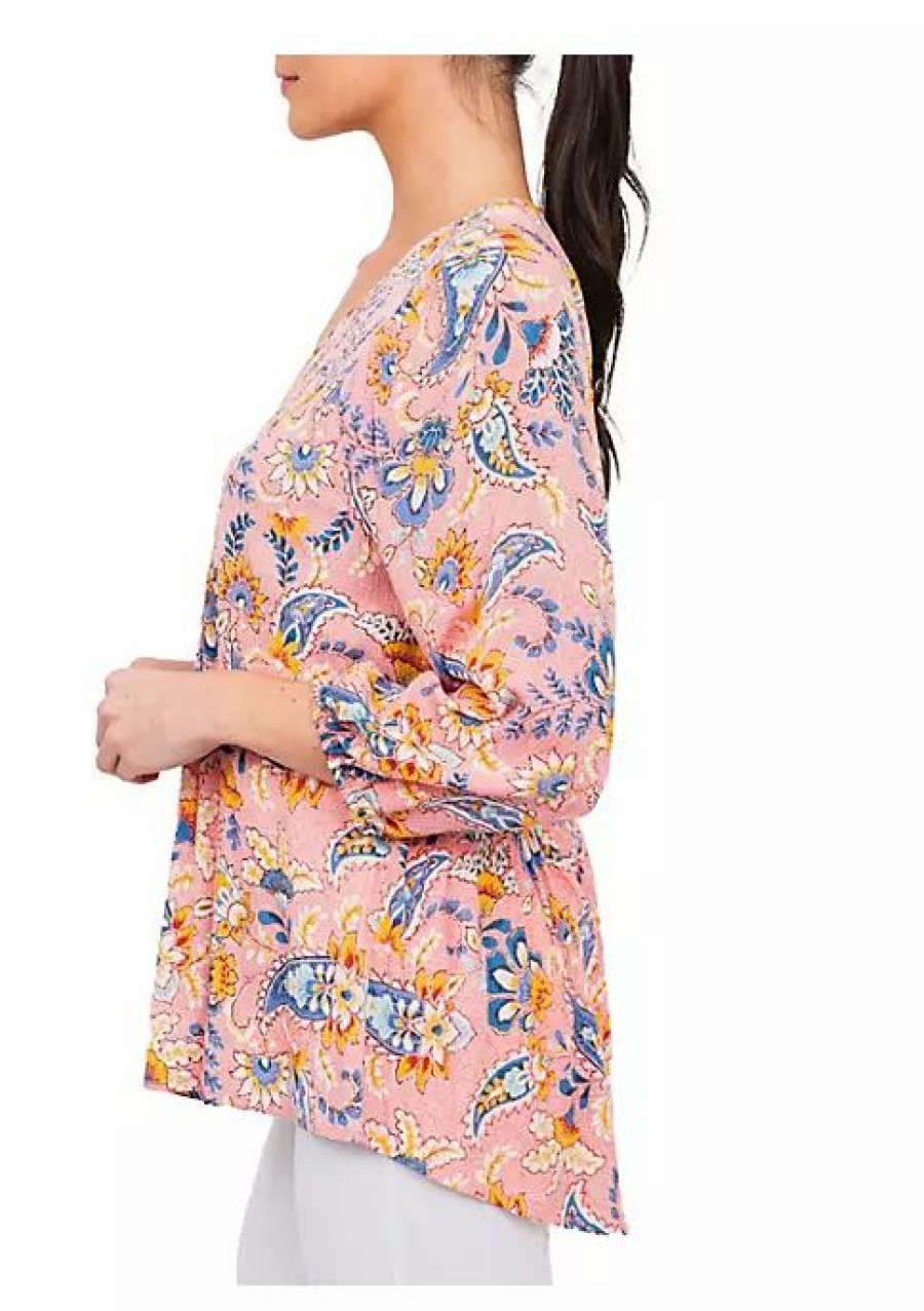 * Dr2 By Daniel Rainn 3/4 Sleeve Smocked Paisley Top | Women'S Clothing